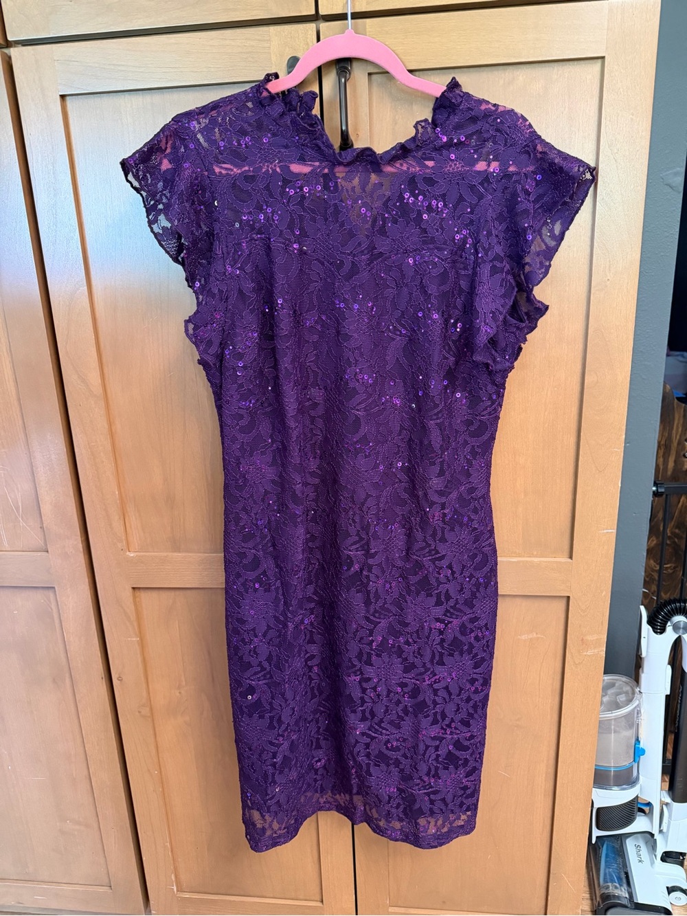 Purple Lace Sequin Midi Dress - Women's Cocktail Dress